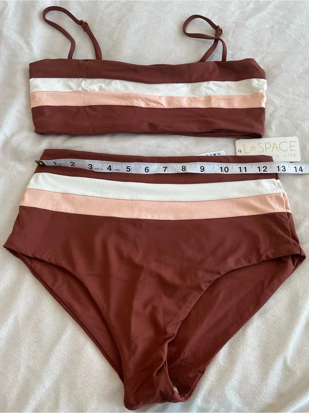 L*Space Bikini Set Rebel Stripe Top & High Waist Portia Bottom Large Resortwear